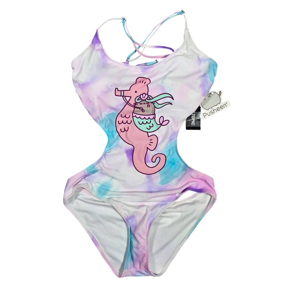 Pusheen Hot Topic Tie Dye Mermaid Seahorse Monokini Swimsuit Large PSH3013 NEW